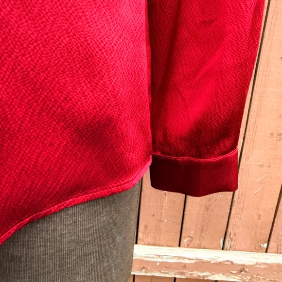 Festive Vintage 90s Deep Red  Silk Ruffle Blouse - Picture 5 of 9